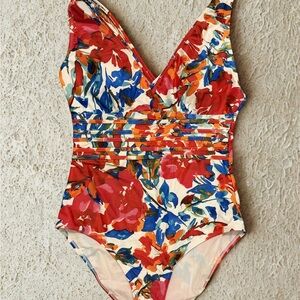 Floral V-Neck One Piece Swimsuit